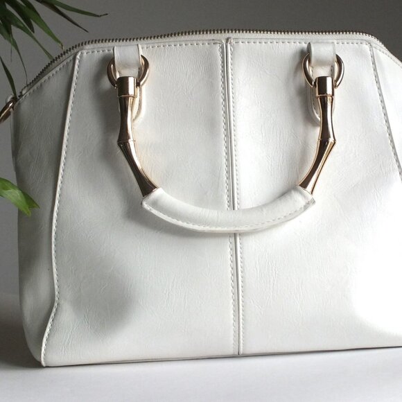 White Handbag with Goldtone Handle - Picture 7 of 16